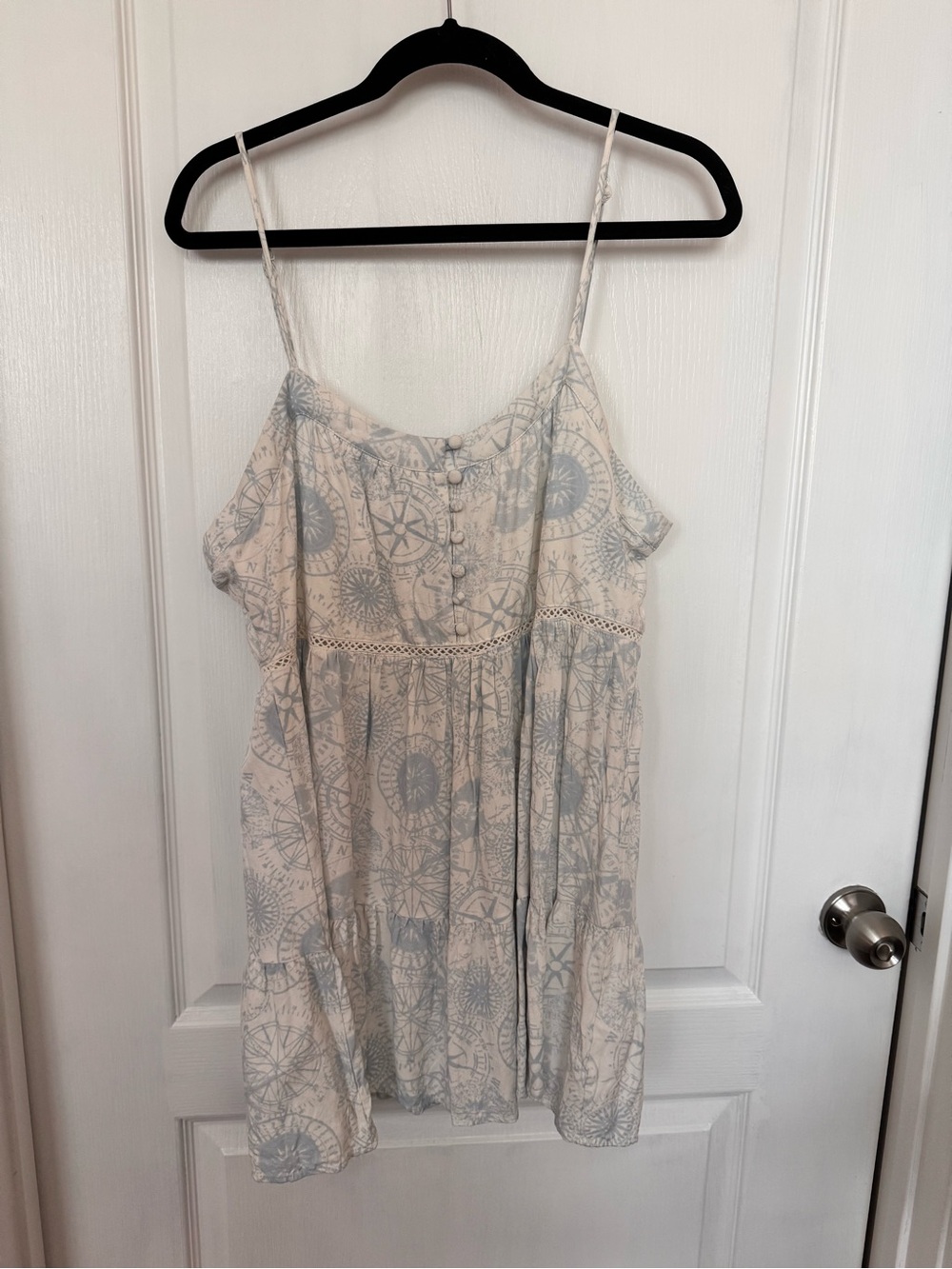 Fabrik White & Pale Blue Printed Spaghetti Strap Sundress